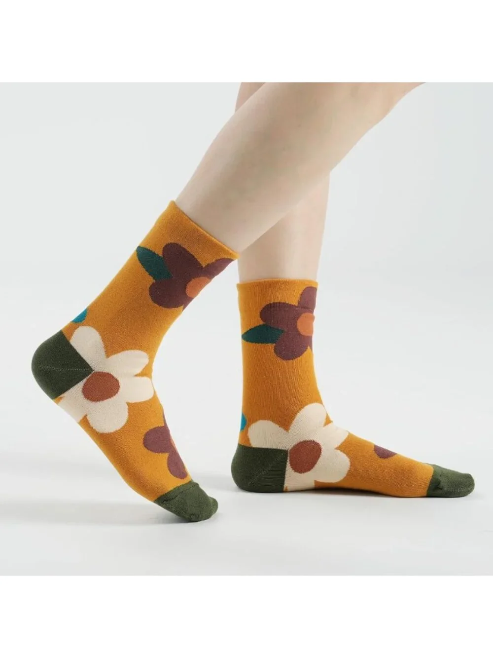 Cute Floral Ruffle Cotton Crew & Ankle Socks, Colorful Tube Size 6-9 for Women